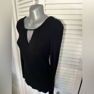 INC black long sleeve ribbed tee with keyhole opening front and back- size small